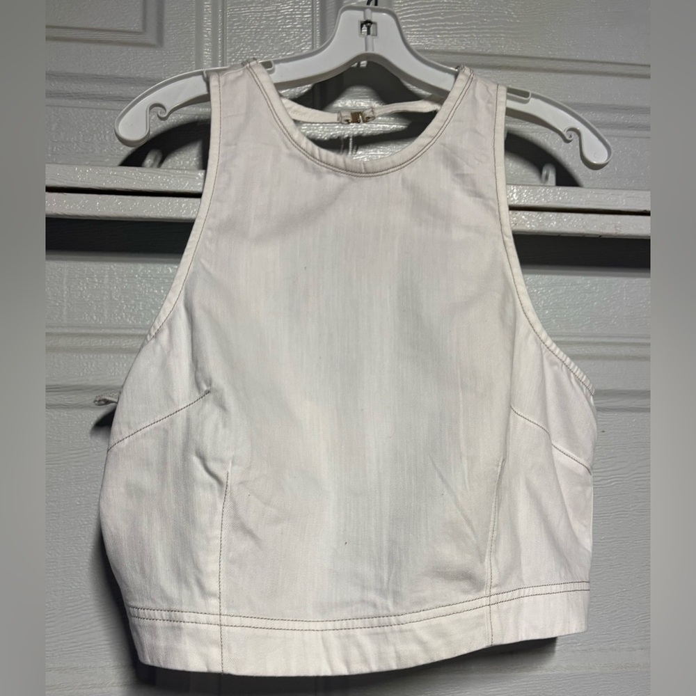 Anthropologie Ivory Racerback Crop Tank with Back Tie